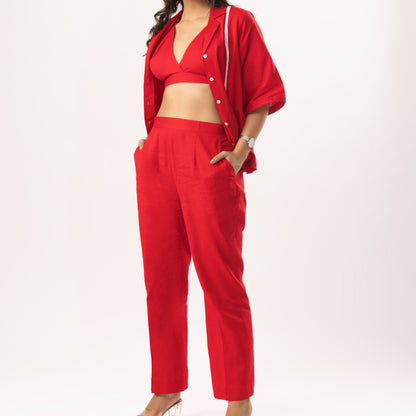 Venus Linen Pants in Red